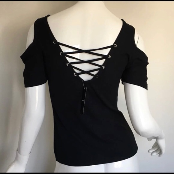 Bebe rhinestone logo open shoulder tee shirt - Picture 2 of 6